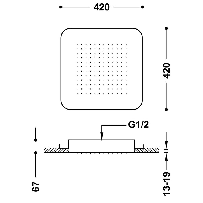 TRES 29951607OM COMPLEMENTOS DE DUCHA Rociador De Ducha Empotrado A Techo Color Oro Mate 24K