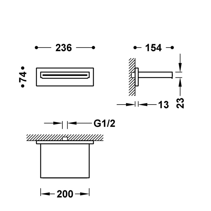 TRES 29990304NM COMPLEMENTOS DE DUCHA Rociador De Ducha A Pared Color Negro Mate
