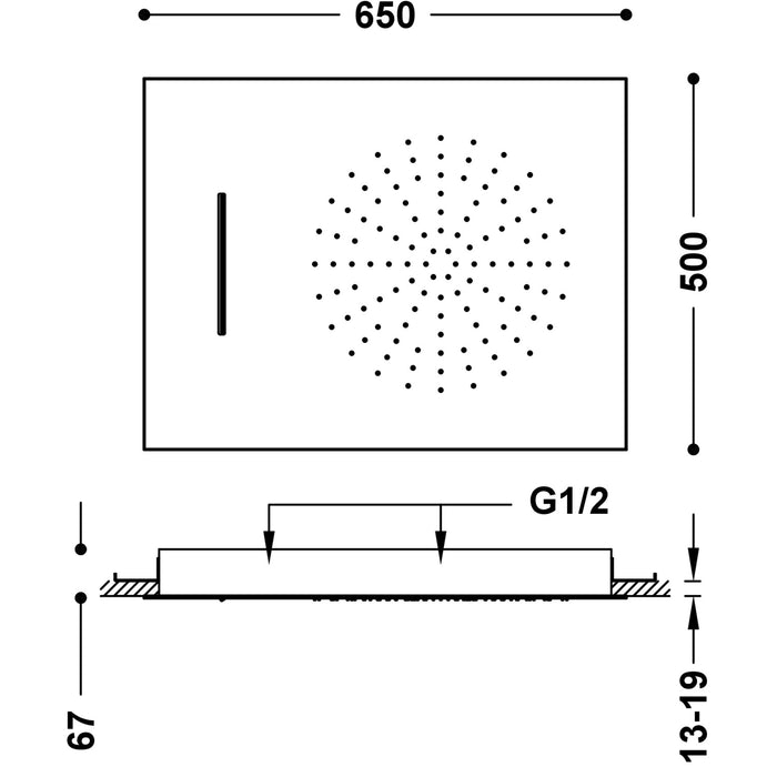 TRES 29997001OR COMPLEMENTOS DE DUCHA Rociador De Ducha Empotrado A Techo Color Oro 24K