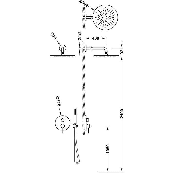 TRES 26238004GR STUDY Kit Monomando Empotrado Ducha 2 Vías Rapid-box Grafito