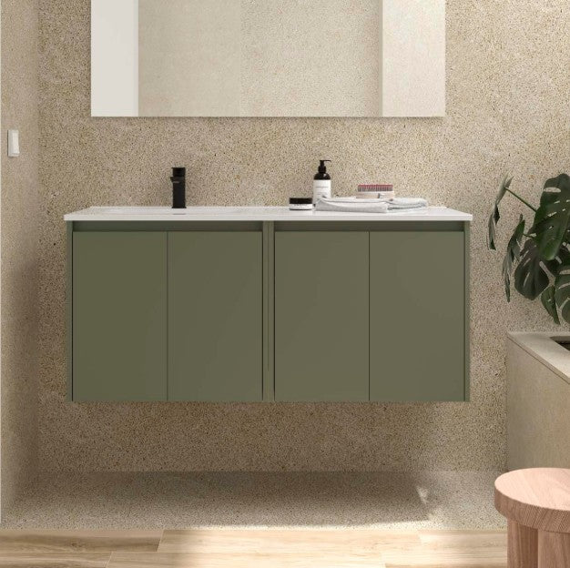 SALGAR 118765 NOJA Mueble+Lavabo 4 Puertas 120 cm Color Verde Satinado Con Encimera Derecha