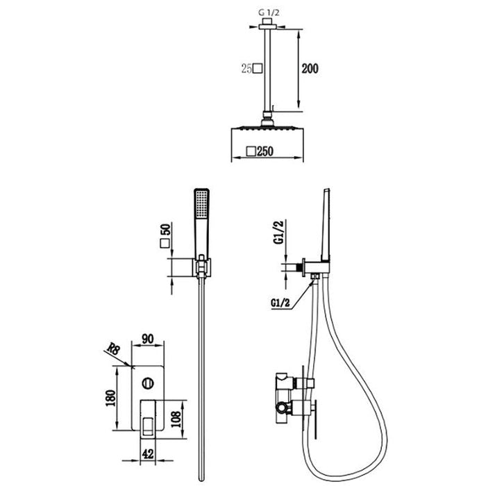 IMEX BDES37-6NGOLD ESTOCOLMO Conjunto de Ducha Empotrado Monomando Negro Oro Brillo