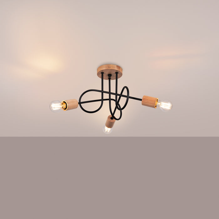 SOLLUX SL.1477 Lámpara EMBER 3 schwarz negro/madera natural
