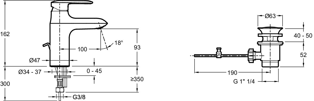 Jacob Delafon E98827-CP KUMIN Single-lever washbasin faucet with automatic drain