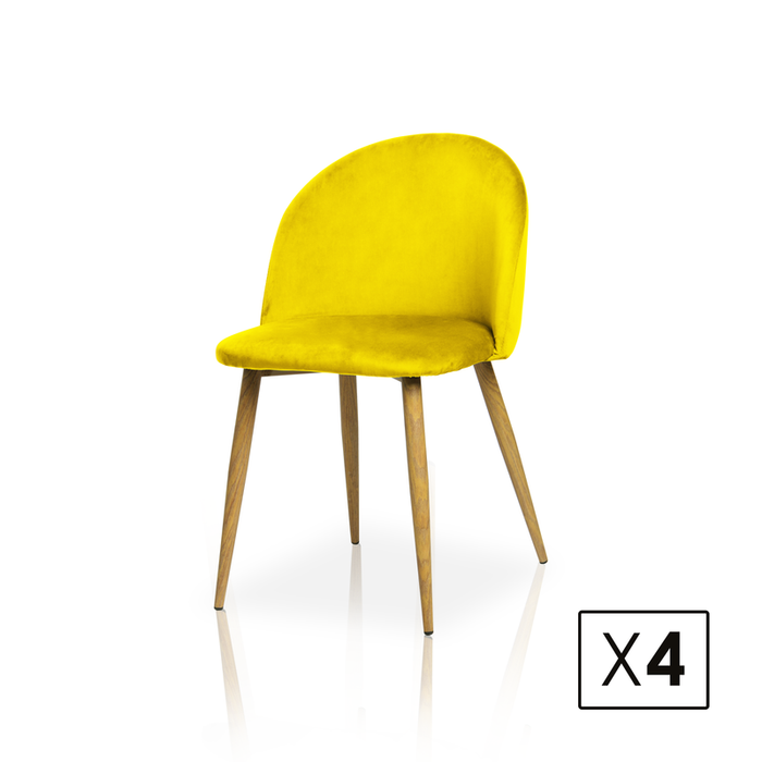 FURNITURE STYLE FS7003MOSTVEL MERCEDES Pack 4 Dining Chairs Velvet Color Yellow