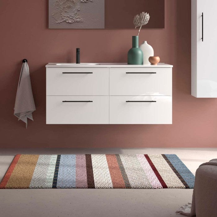 SALGAR 118727 SILANE Mueble+Lavabo 120 Blanco Satinado Tirador Negro Con Encimera Derecha