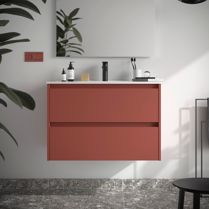 SALGAR NOJA Bathroom Furniture with Sink 2 Drawers Matte Red Color