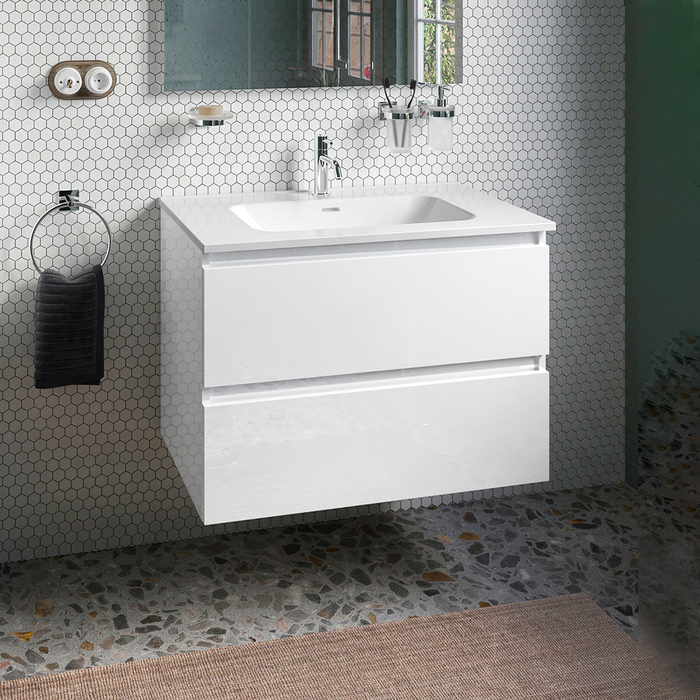 COSMIC BBEST Bathroom Furniture with Sink 2 Drawers Glossy White
