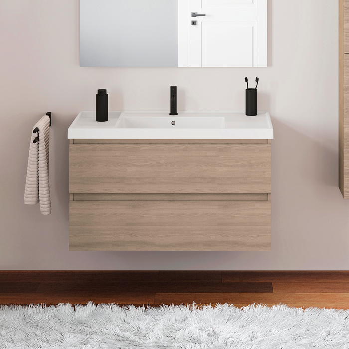 COSMIC BBEST Bathroom Furniture with Sink Teckstone 2 Drawers Natural Walnut Color
