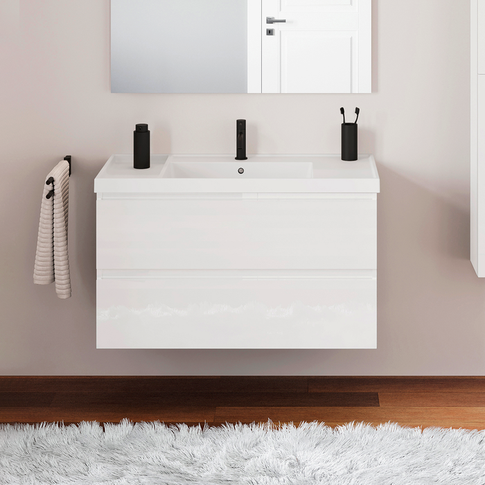 COSMIC BBEST Bathroom Furniture with Sink Teckstone 2 Drawers Color White Gloss