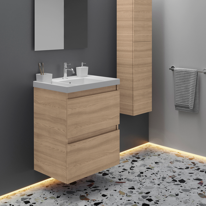 COSMIC BBEST Bathroom Furniture with Sink Teckstone 2 Drawers Natural Walnut Color