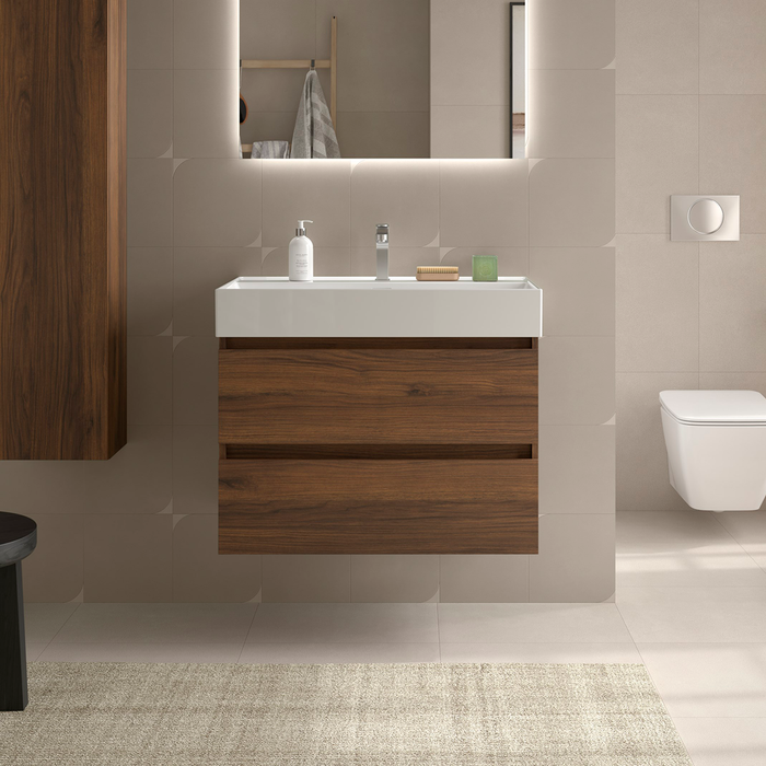 SALGAR BEQUIA Bathroom Cabinet with Veneto Sink Color Nogal Maya
