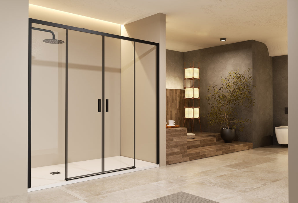 SB_X EASY Mampara Frontal Ducha 2F+2C Negro Mate Transparente