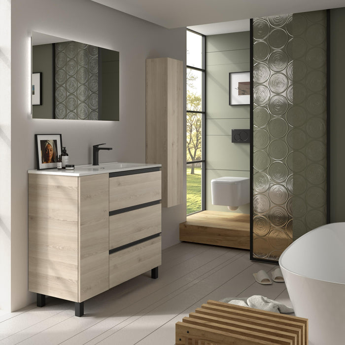 SALGAR 117555 BEQUIA PLUS METAL Mueble de Baño 1 poza Porcelana 110cm Natural