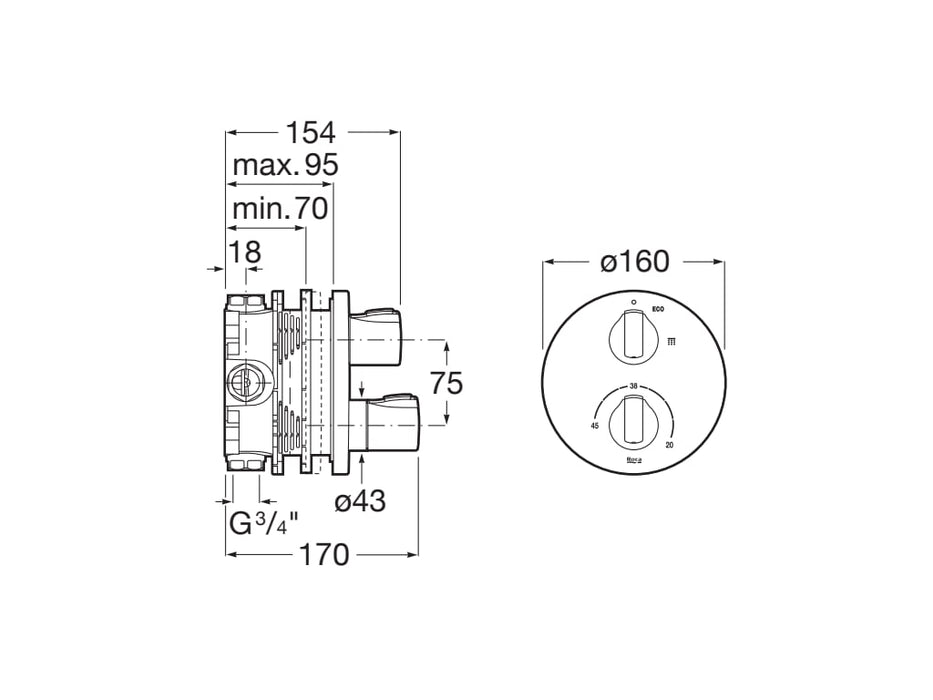 ROCA A5A2E09C00 T-1000 Round Grifo Termostático Empotrable para Baño Cromo