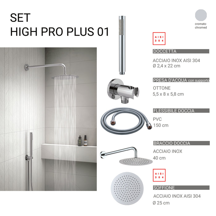 GEDY GYHP1010100 HIGH PRO PLUS 01 Kit de ducha redondo 5 piezas cromo