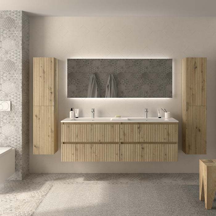 SALGAR 121754 KIRA Mueble de Baño 2 pozas Solid Surface 160cm Roble