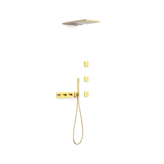 TRES 30725405OR B-SYSTEM 4-Way Built-in Thermostatic Faucet Kit Shower Color 24K Gold