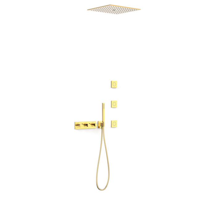 TRES 30725406OR B-SYSTEM 4-Way Built-in Thermostatic Faucet Kit Shower Color 24K Gold