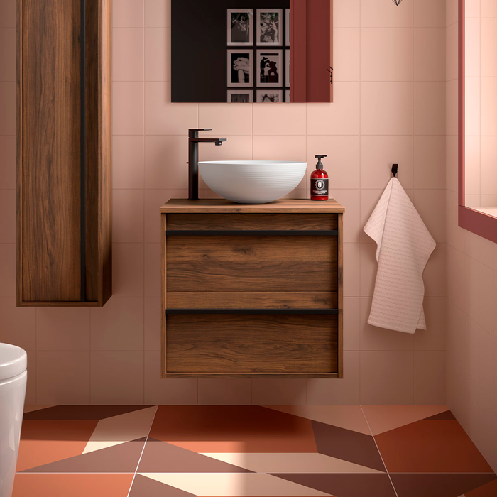 SALGAR ATTILA Mueble de Baño con Tapa Encimera 2 Cajones Color Nogal Maya