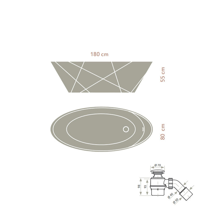 ACQUABELLA 53024557 OPAL Bañera Exenta Textura QUIZ Color Negro