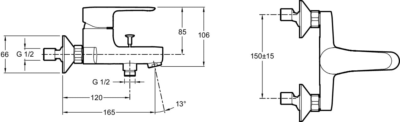 Jacob Delafon E16033-4-CP JULY Wall-mounted bath-shower single lever mixer