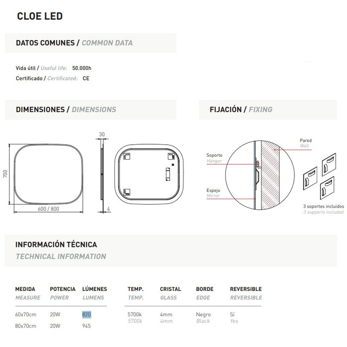 VISOBATH CLOE Espejo Retroiluminado