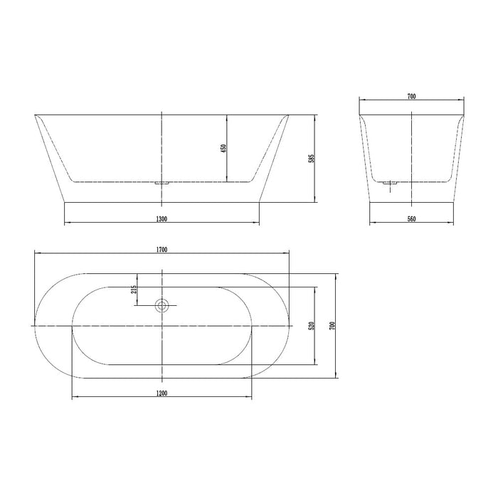 AQUORE 25083 TASMANIA Bañera Exenta Acrílico Negro Mate