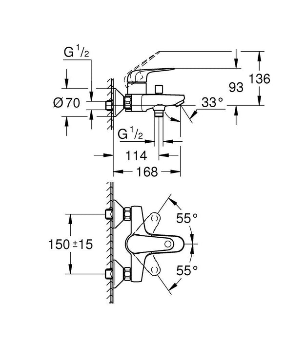 GROHE 32 743 001 EUROECO Grifo Monomando Bañera sin Equipo Cromo