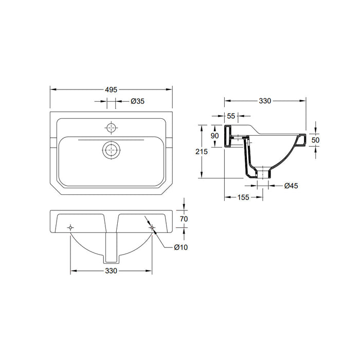 VALADARES 16361002C NEOCLASSICA Lavabo Suspendido 50 con Copete Blanco