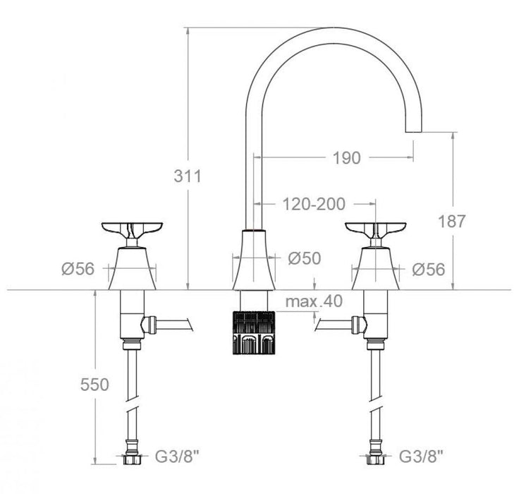 RAMONSOLER 914202 ADAGIO Grifo Bimando de Lavabo Repisa Caño 190mm Cromo
