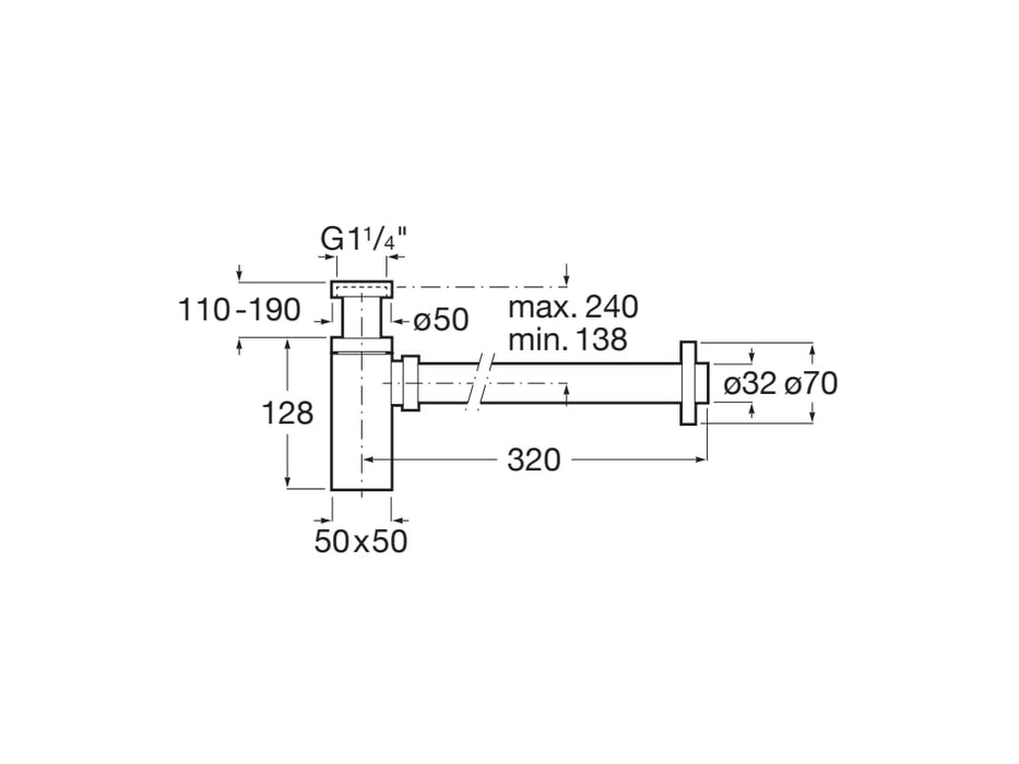 ROCA A506406500 AQUA Square Wall-Mounted Cylindrical 1 1/4" Sink Tube 300 Mm Chrome Siphon