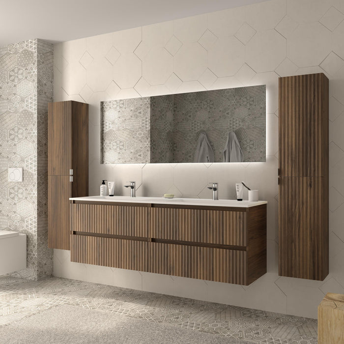 SALGAR 121755 KIRA Mueble de Baño 2 pozas Solid Surface 160cm Nogal