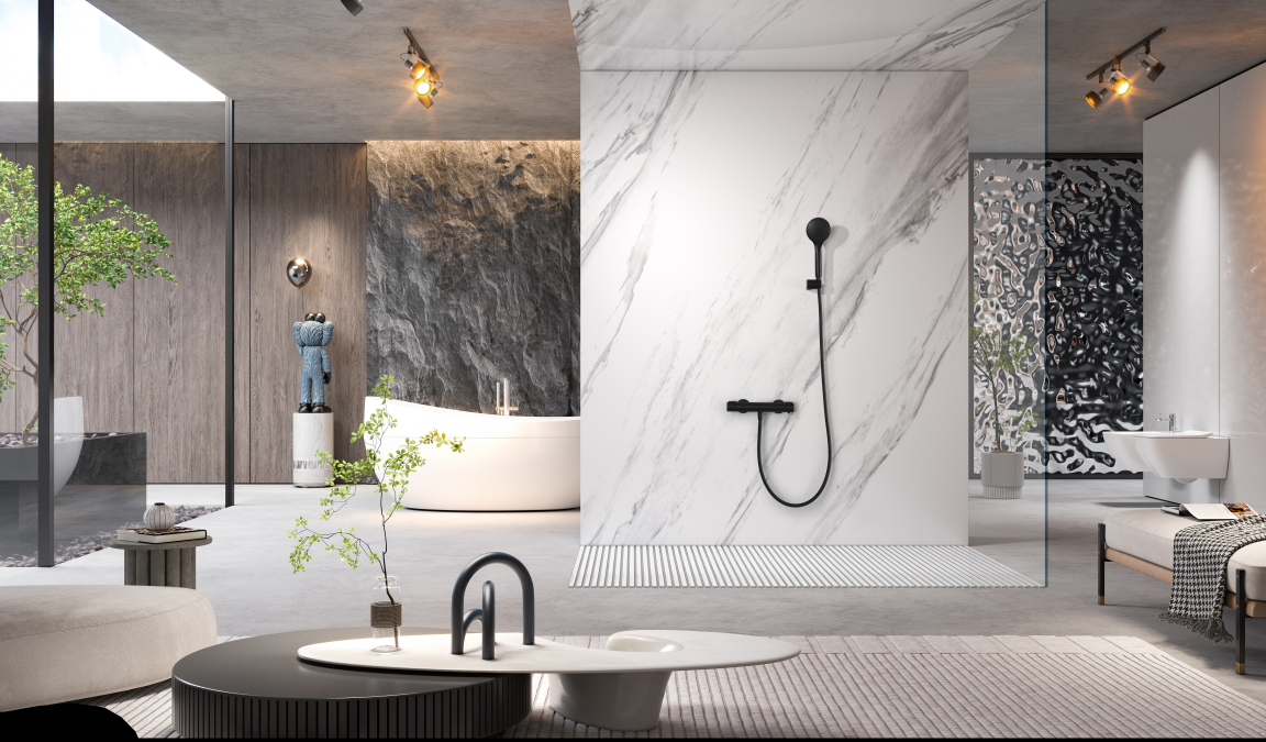 IMEX BTK017-5ECO/NG ECO-KENT Grifo Ducha Termostático con Equipo de Ducha Negro Mate