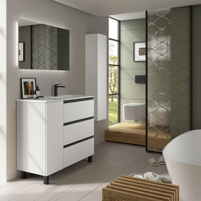 SALGAR 117553 BEQUIA PLUS METAL Mueble de Baño 1 poza Porcelana 110cm Blanco Mate