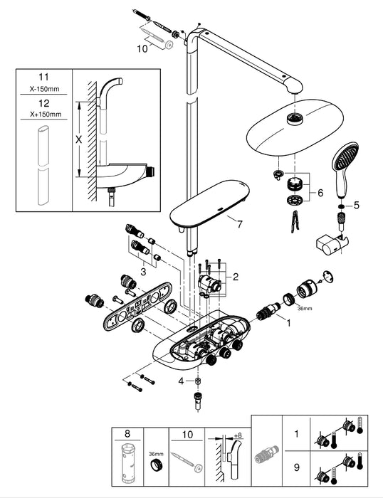 GROHE 26 164 243 TEMPESTA 110 Conjunto de ducha con soporte, 2 chorros (Rain, Jet) Negro Mate