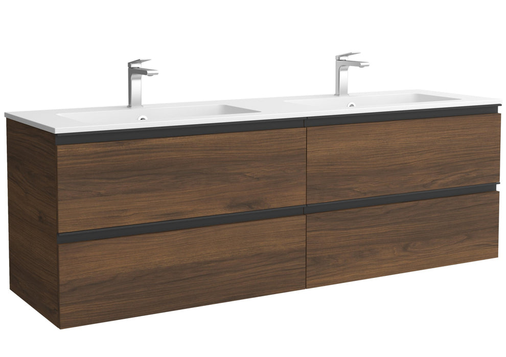 SALGAR 115930 BEQUIA METAL Mueble de Baño 2 pozas Solid Surface 160cm Nogal