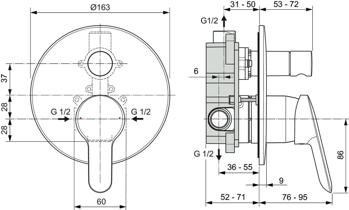 IDEAL STANDARD A7185AA ALPHA Grifo Monomando Baño/Ducha Empotrado 2 Vías Cromo