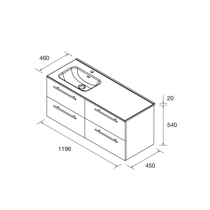 SALGAR 118727 SILANE Mueble+Lavabo 120 Blanco Satinado Tirador Negro Con Encimera Derecha
