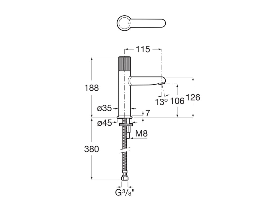 ROCA A5A3B3FC00 NU Grifo Monomando Lavabo Cold Start Maneta Stripes Cromo