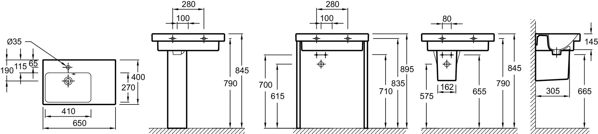 JACOB DELAFON E4757G-00 ODÉON UP Lavabo 65cm Orificio Izquierda