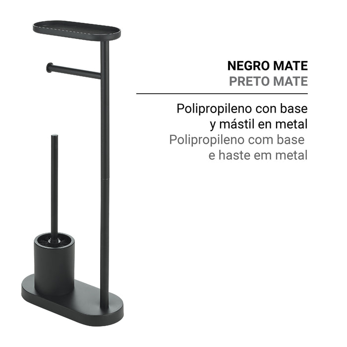 GEDY 30321400000 ELIOS Columna de pie con portarrollos, escobillero y repisa negro mate