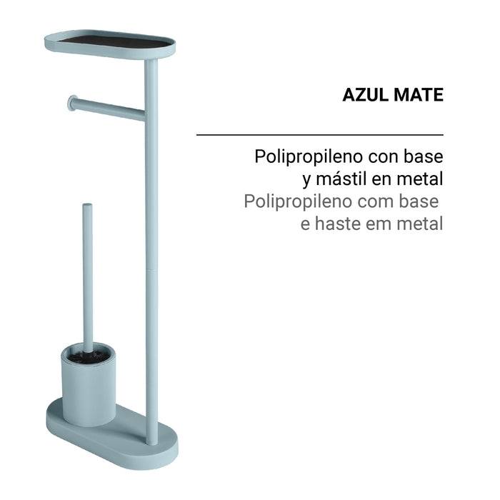 GEDY 30321100000 ELIOS Columna de pie con portarrollos, escobillero y repisa azul mate