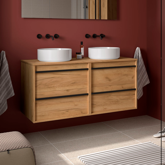 SALGAR 104986 ATTILA Mueble de Baño con Tapa Encimera 4 Cajones 140 cm Color Roble África