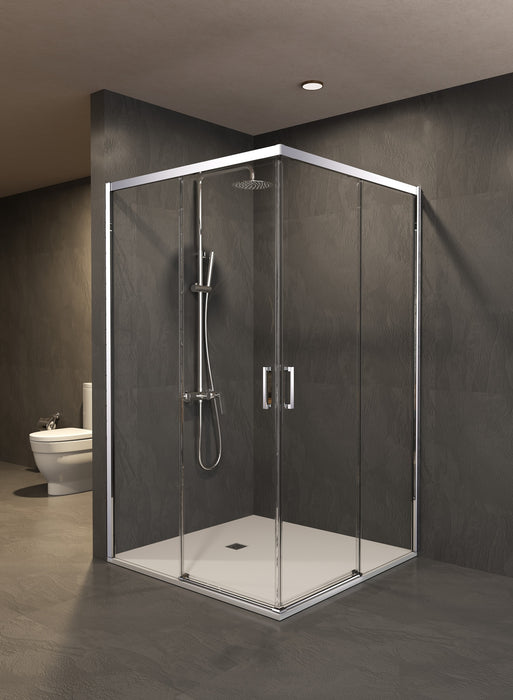 SB_X EASY Mampara Ducha Rectangular 2F+2C Cromo Transparente