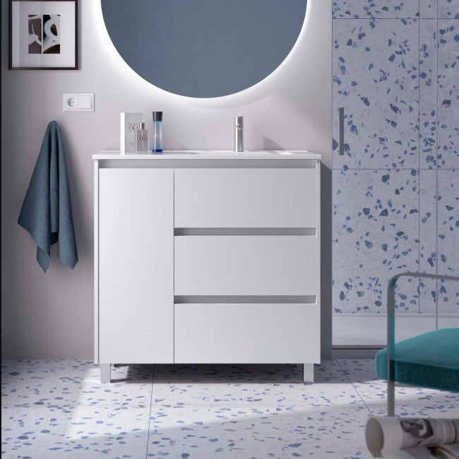 SALGAR NOJA 910 Mueble de Baño con Lavabo 3 Cajones 1 Puerta Izquierda Color Blanco Mate