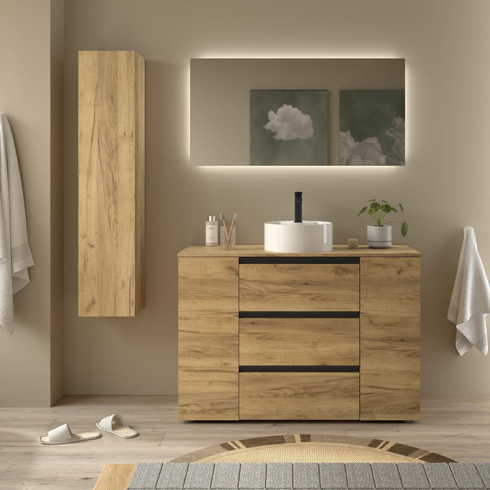 SALGAR BEQUIA PLUS Mueble 3C Lavabo sobre encimera 120 cm Roble Tirador Negro