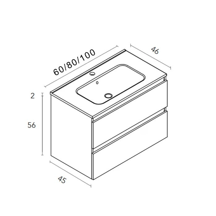 ROYO KENA Mueble+Lavabo Suspendido 2 Cajones Blanco
