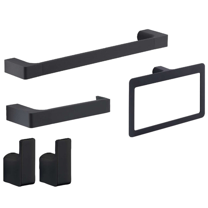 GEDY PI991400002 Set 4 Piezas (Toallero 35Cm, Portarrollo, Percha, Argolla) Negro Mate