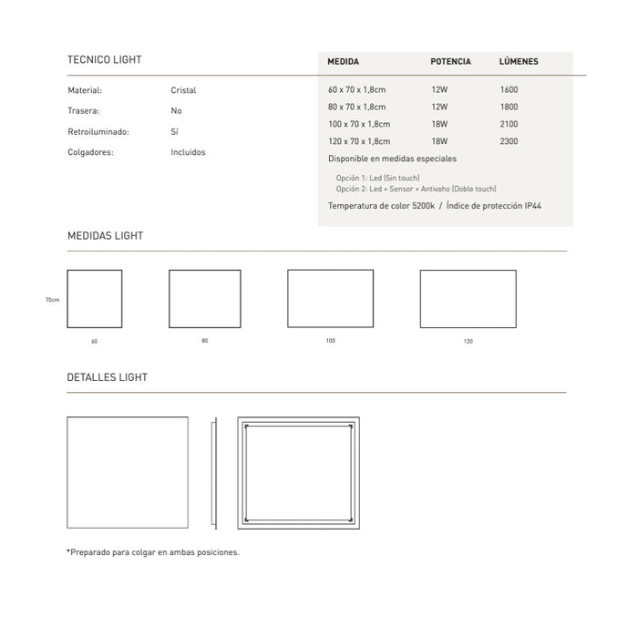 VISOBATH LIGHT Espejo LED Retroiluminado Cuadrado